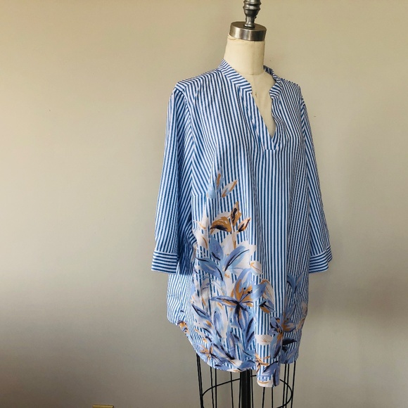 Plus Size 24W Pullover Striped Three Quarter Sleeve Elizabeth and Clarke Top - Picture 6 of 8